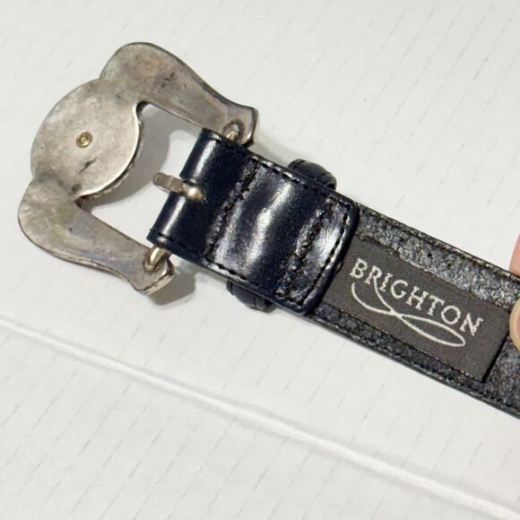 Brighton Museum Collection Vtg Belt 2 Tone Fleur de Lis & Crown 20914 Sz M Navy main image 5